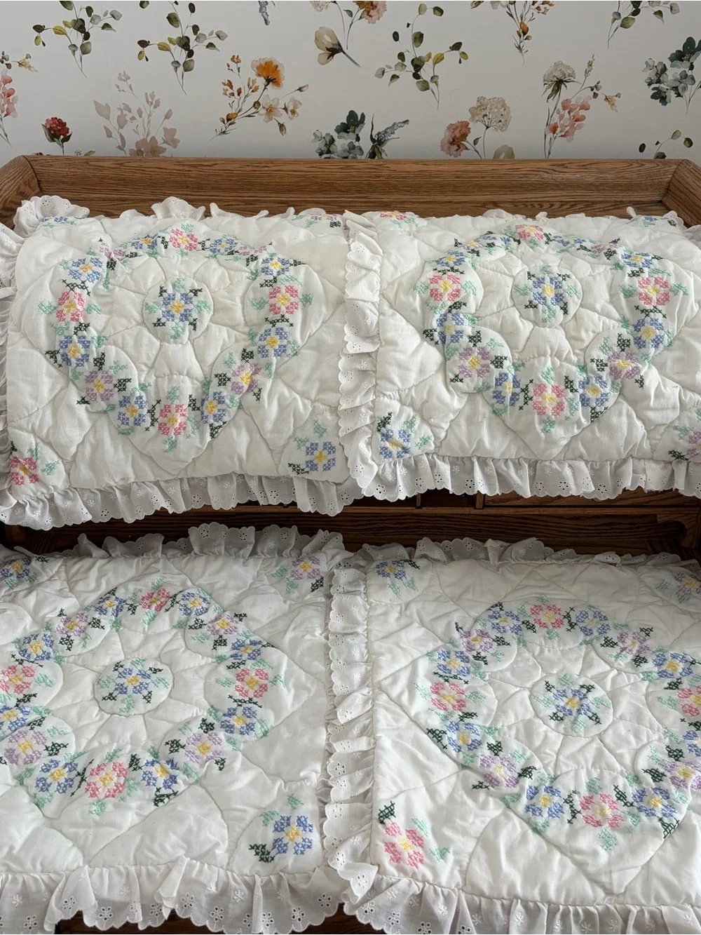 Vintage Quilted Cross Stitch Pillow Shams (TWO ONLY!!)